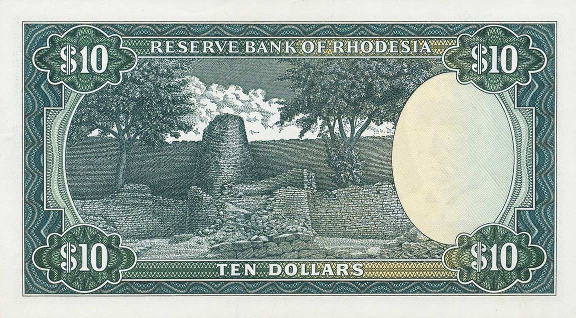 Back of Rhodesia p33g: 10 Dollars from 1975