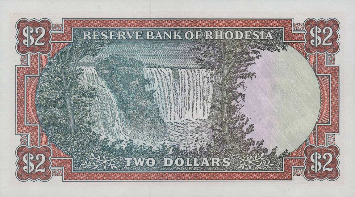 Back of Rhodesia p35b: 2 Dollars from 1977