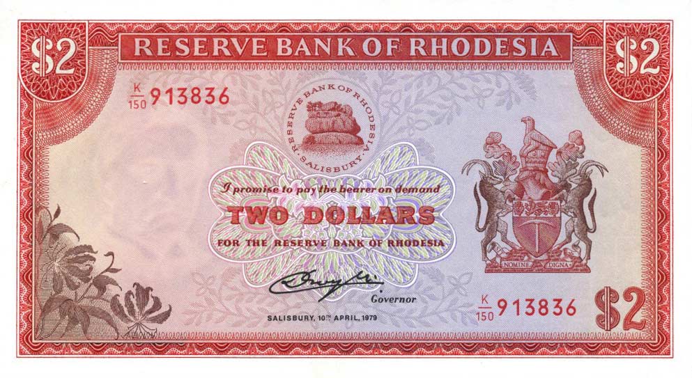 Front of Rhodesia p35d: 2 Dollars from 1979