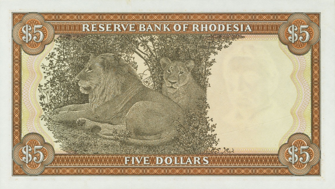 Back of Rhodesia p36a: 5 Dollars from 1976