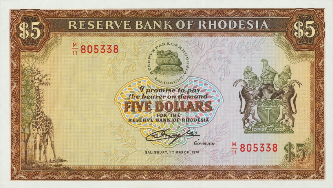 Front of Rhodesia p36a: 5 Dollars from 1976