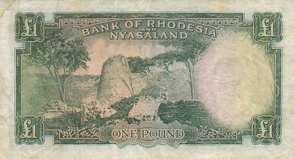 Back of Rhodesia and Nyasaland p21b: 1 Pound from 1960
