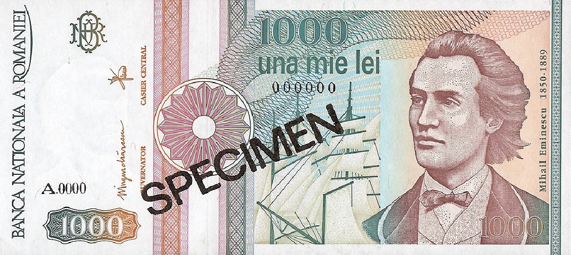 Front of Romania p101As: 1000 Lei from 1991