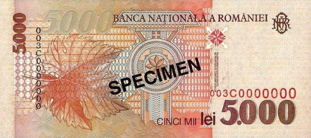 Back of Romania p107s: 5000 Lei from 1998