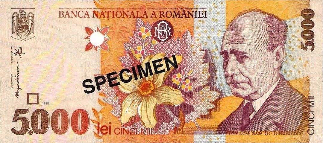 Front of Romania p107s: 5000 Lei from 1998