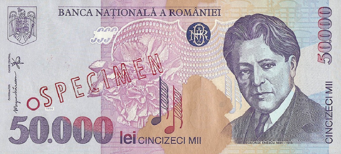Front of Romania p109s: 50000 Lei from 1996