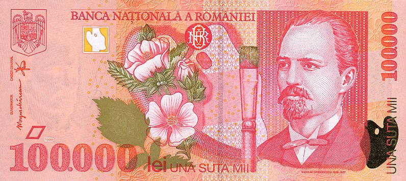 Front of Romania p110: 100000 Lei from 1998