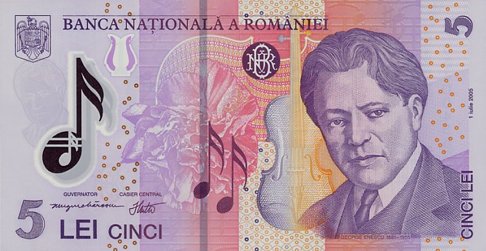 Front of Romania p118a: 5 Lei from 2005
