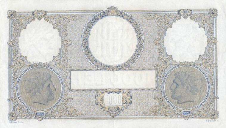 Back of Romania p34a: 1000 Lei from 1933