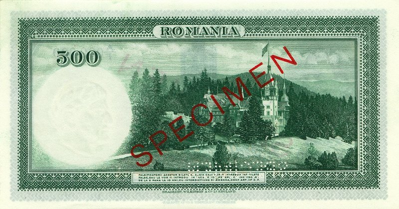 Back of Romania p36s: 500 Lei from 1934