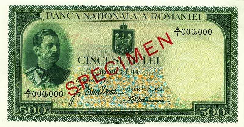 Front of Romania p36s: 500 Lei from 1934