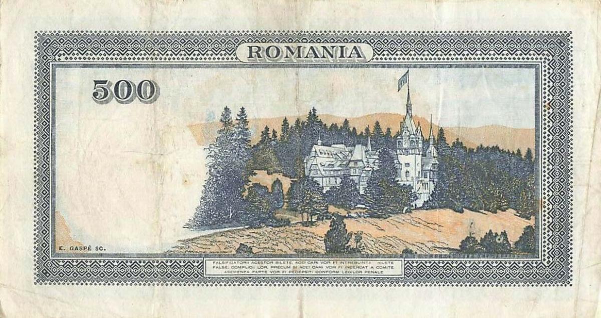 Back of Romania p43a: 500 Lei from 1936