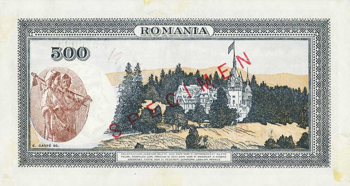 Back of Romania p43s: 500 Lei from 1936