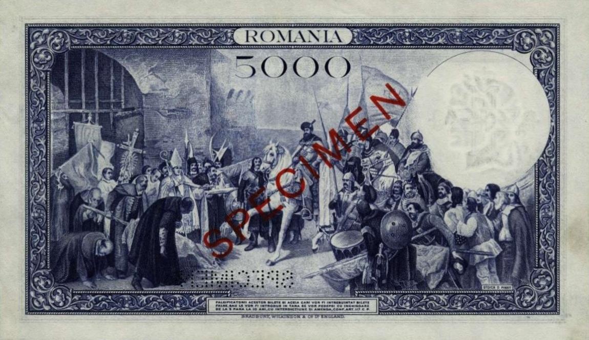 Back of Romania p48s: 5000 Lei from 1940