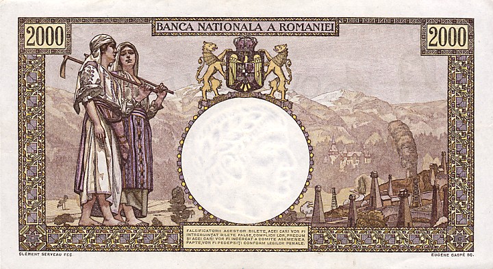 Back of Romania p53a: 2000 Lei from 1941