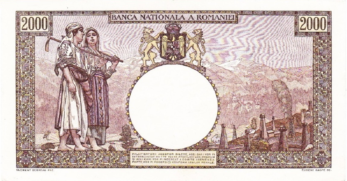 Back of Romania p53c: 2000 Lei from 1945