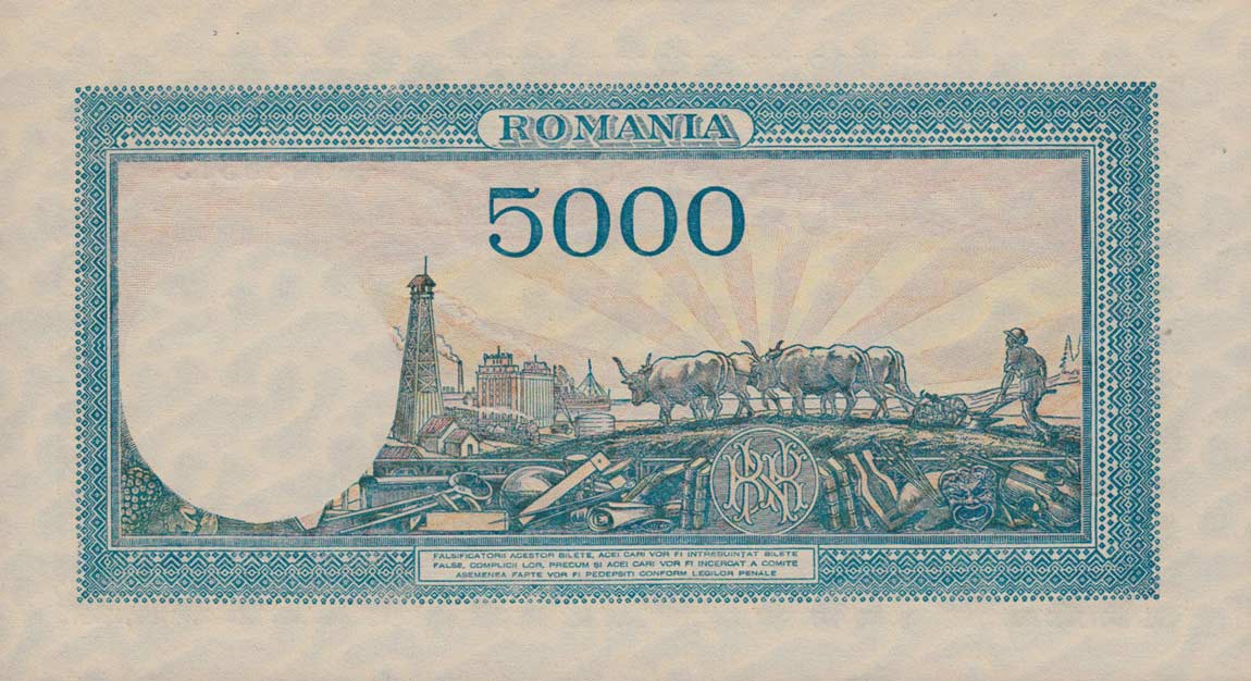 Back of Romania p56a: 5000 Lei from 1944