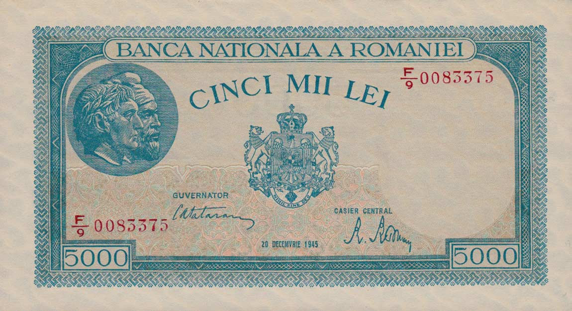Front of Romania p56a: 5000 Lei from 1944