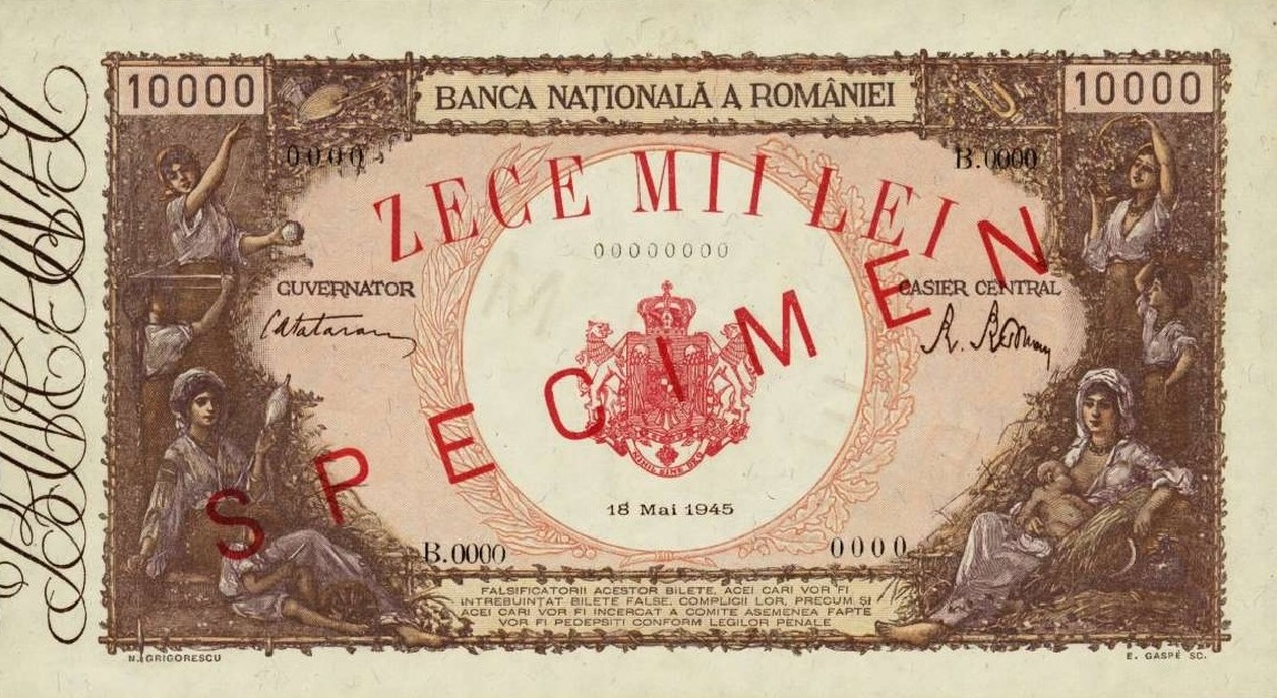 Front of Romania p57s: 10000 Lei from 1945