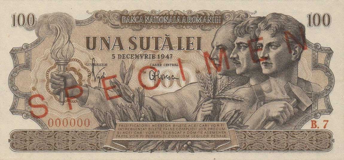 Front of Romania p67s: 100 Lei from 1947