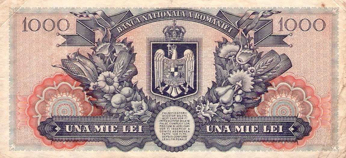 Back of Romania p68: 1000 Lei from 1947
