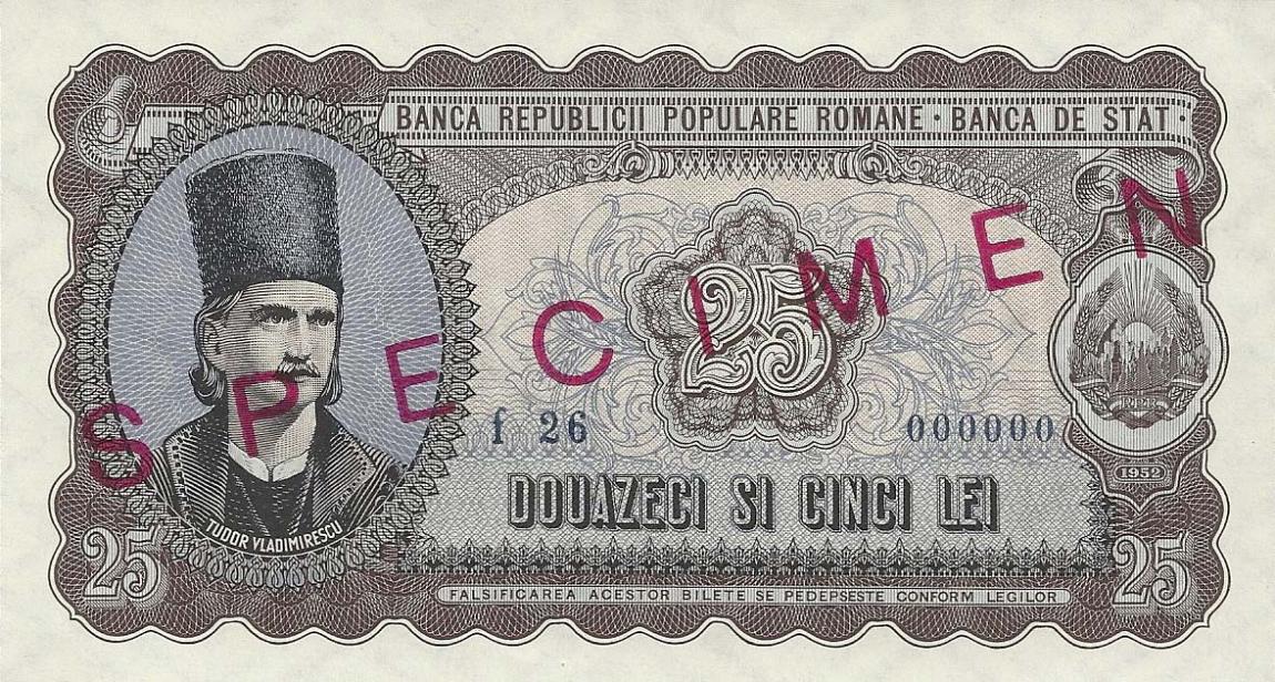 Front of Romania p89s: 25 Lei from 1952