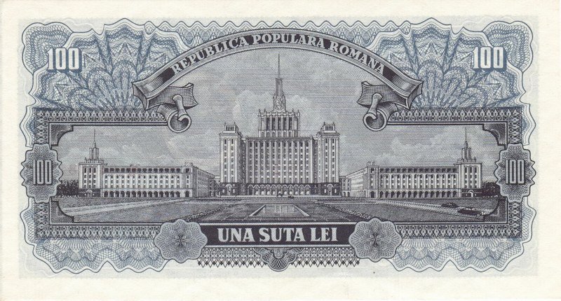 Back of Romania p90a: 100 Lei from 1952