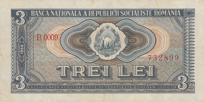 3 lei 1966 banknote