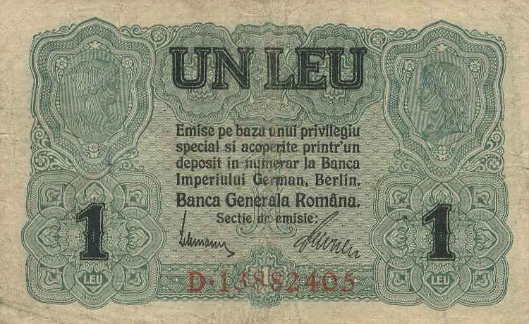 Front of Romania pM3: 1 Leu from 1917