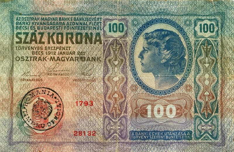 Front of Romania pR20: 100 Korona from 1919