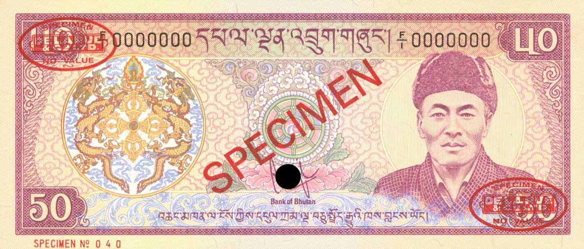 Front of Bhutan p10s: 50 Ngultrum from 1981