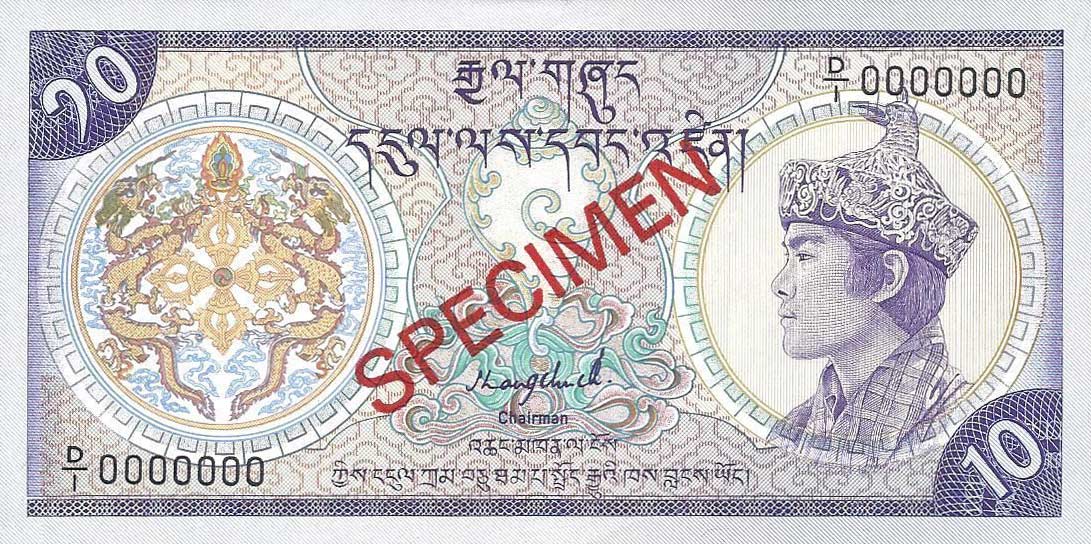 Front of Bhutan p15s: 10 Ngultrum from 1986