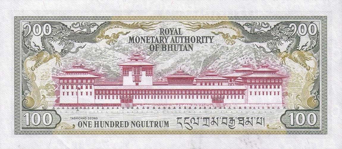 Back of Bhutan p18r: 100 Ngultrum from 1986