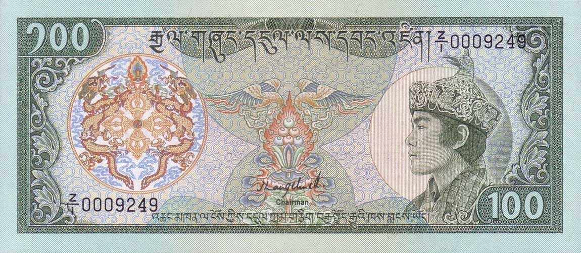 Front of Bhutan p18r: 100 Ngultrum from 1986