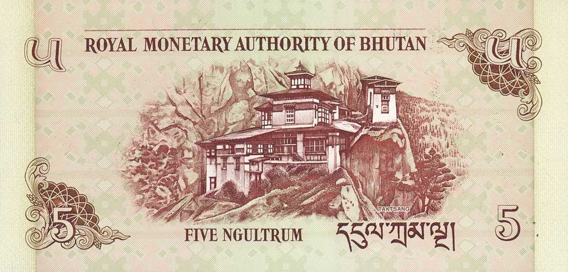Back of Bhutan p28r: 5 Ngultrum from 2006
