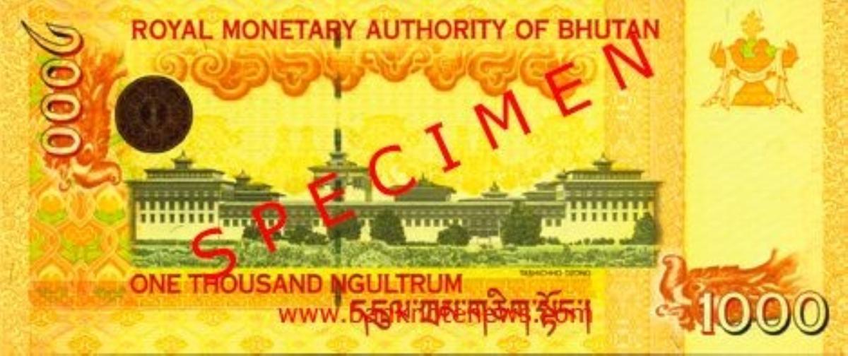 Back of Bhutan p34s: 1000 Ngultrum from 2008