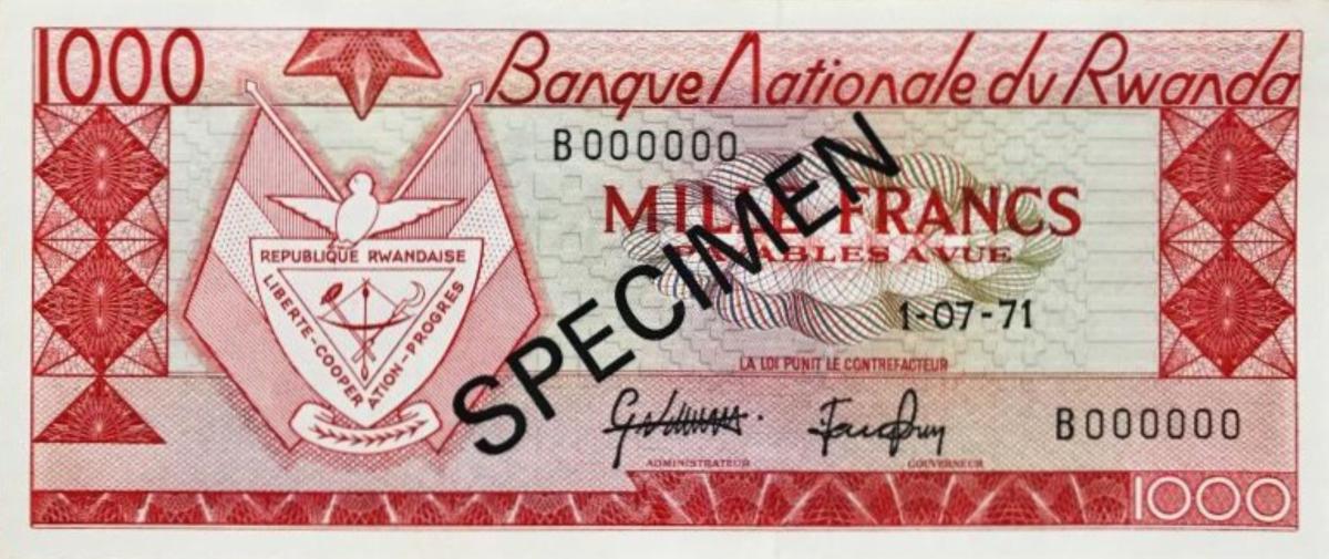 Front of Rwanda p10s2: 1000 Francs from 1971