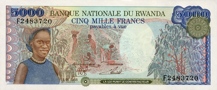 Front of Rwanda p22a: 5000 Francs from 1988
