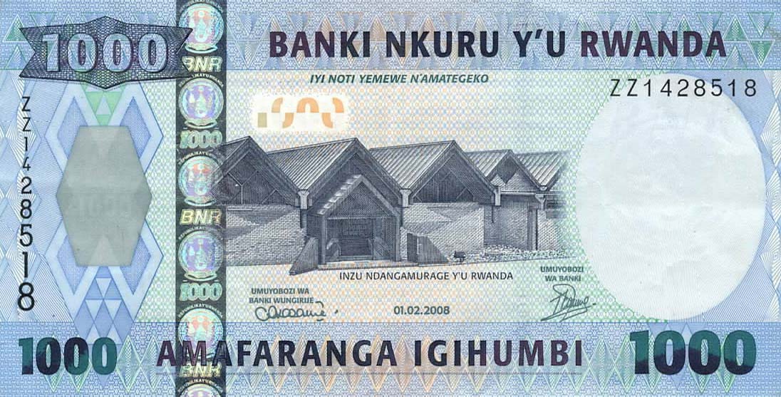 Front of Rwanda p35r: 1000 Francs from 2008