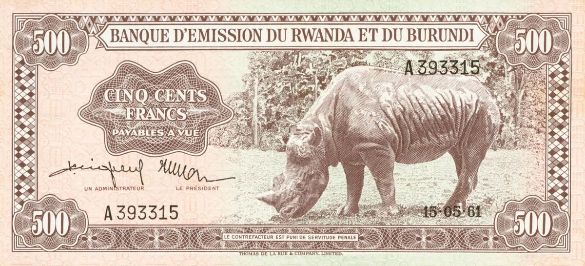 Front of Rwanda p4: 500 Francs from 1962