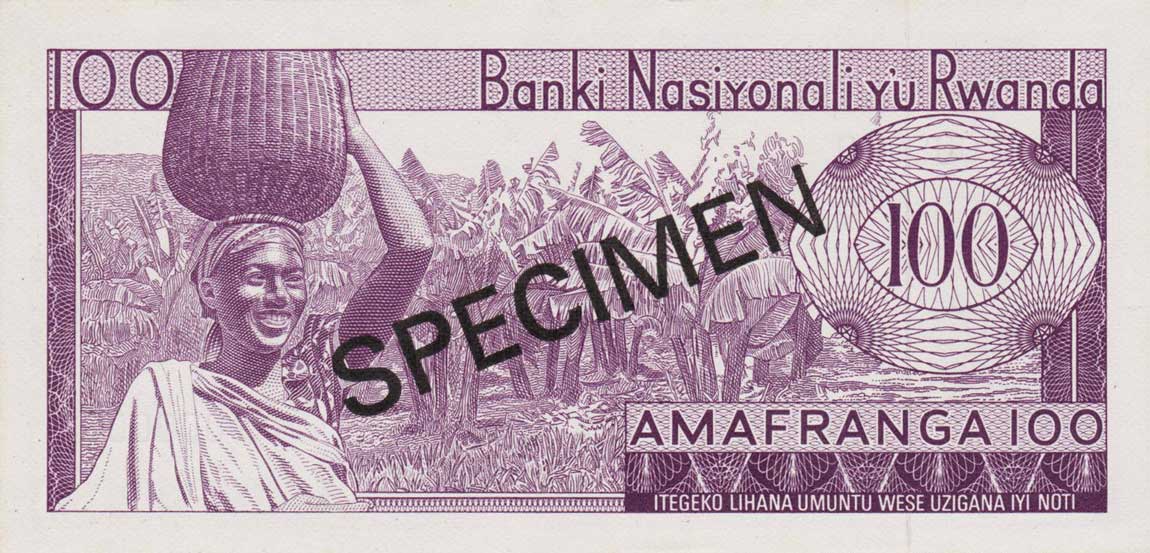 Back of Rwanda p8s1: 100 Francs from 1964