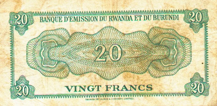 Back of Rwanda-Burundi p3a: 20 Francs from 1960
