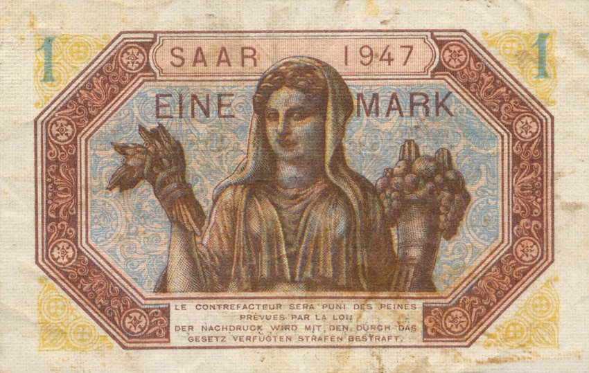 Back of Saar p3: 1 Mark from 1947