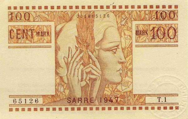 Front of Saar p8: 100 Mark from 1947