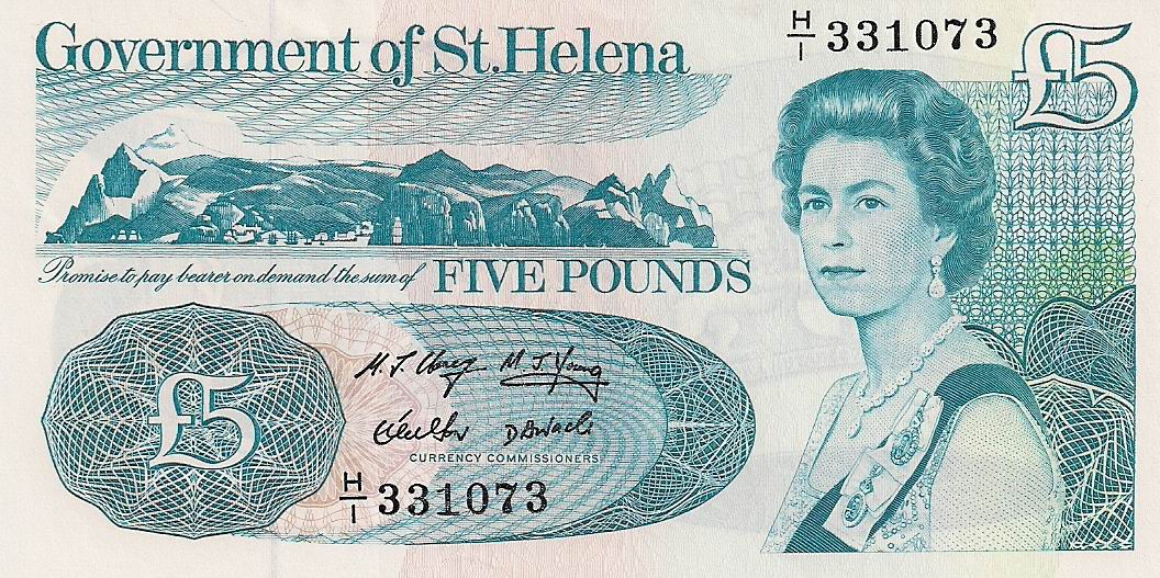 Front of Saint Helena p11a: 5 Pounds from 1998