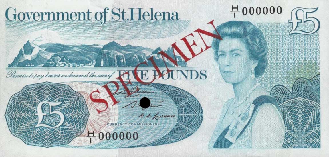 Front of Saint Helena p7s: 5 Pounds from 1976