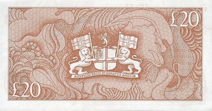 Back of Saint Helena p10a: 20 Pounds from 1986