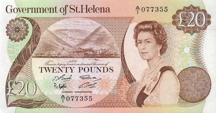 Front of Saint Helena p10a: 20 Pounds from 1986