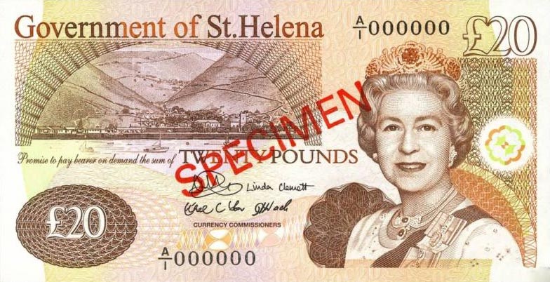 Front of Saint Helena p13s1: 20 Pounds from 2004