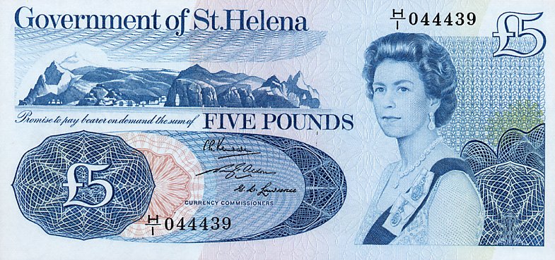 Front of Saint Helena p7a: 5 Pounds from 1976